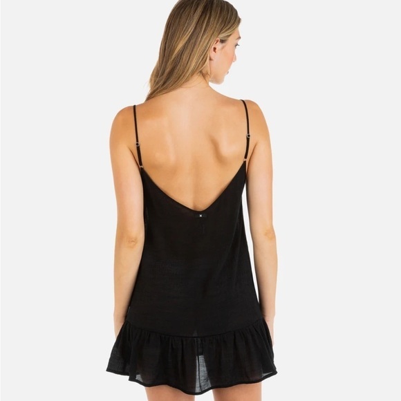 NWT Hurley Solid Ruffle Hem Sleeveless Mini Dress in Black - Picture 2 of 7